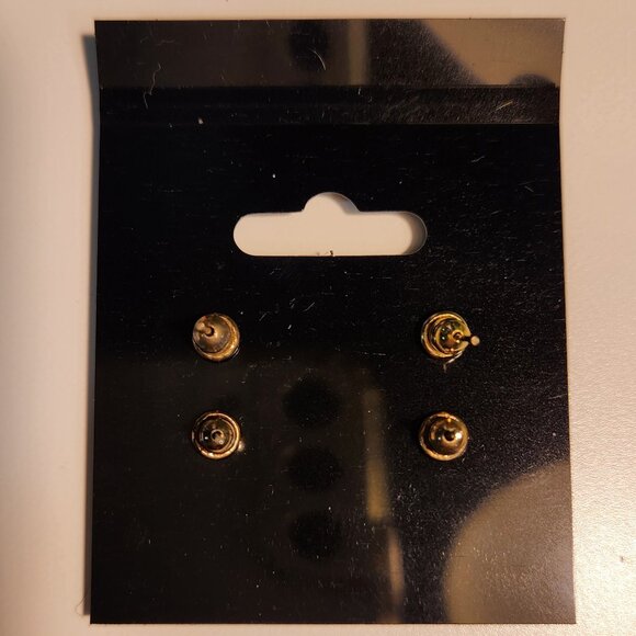 Two Pairs of Flat-Rounded Silver Stud Earrings - Black & Dark Silver - Picture 3 of 3